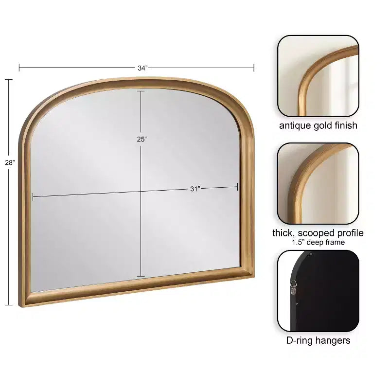 Miroir mural arche panier 34"x28" Or