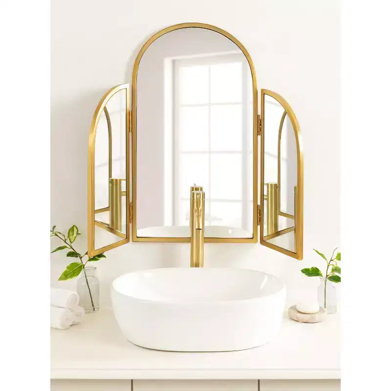 Miroir arche trépied 71x71 cm Or : Style moderne, Mural, Aucun assemblage requis