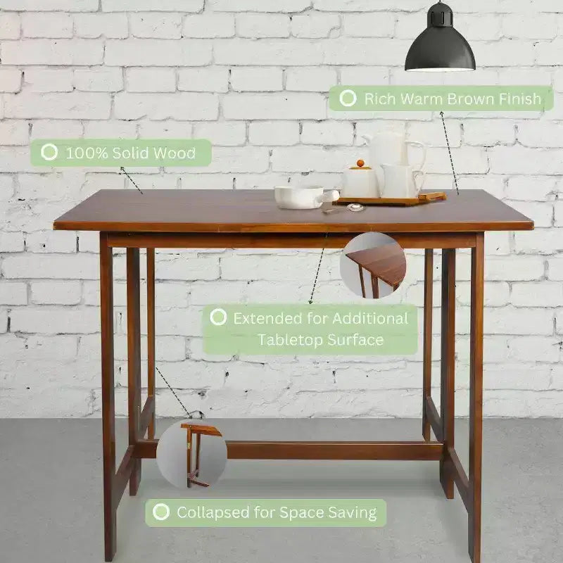 Table console et de salle à manger convertible pliante en bois massif brun chaud
