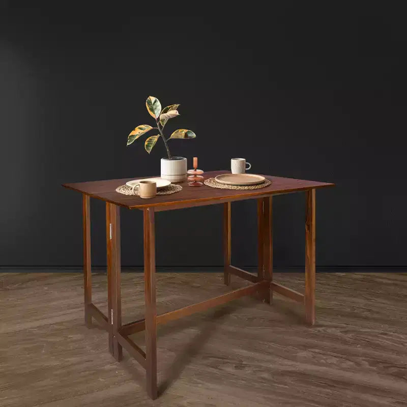 Table console et de salle à manger convertible pliante en bois massif brun chaud
