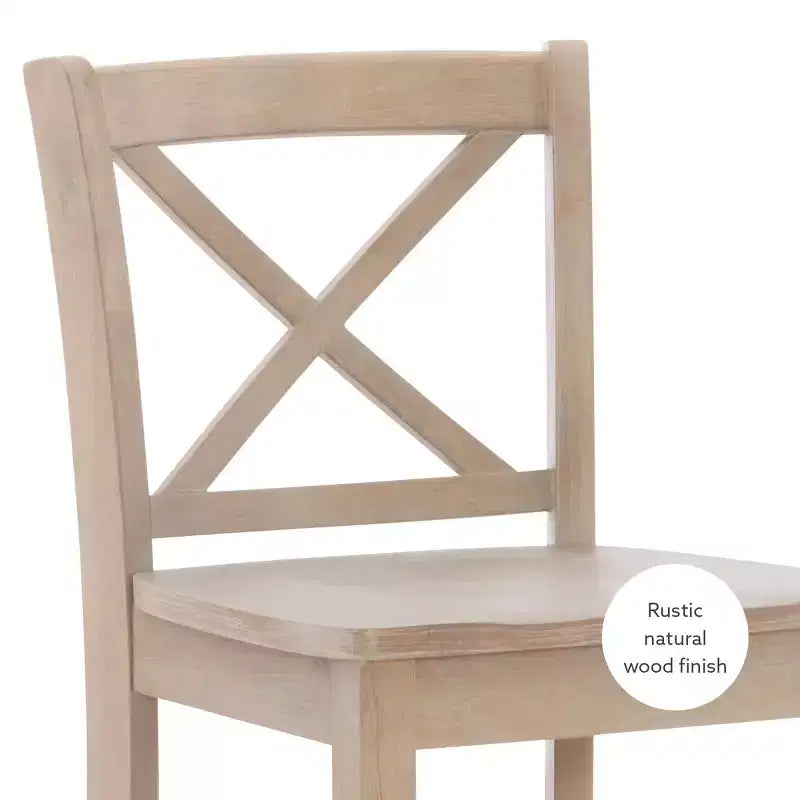 Tabouret de bar à hauteur de comptoir 24 po en bois massif traditionnel à dossier en X, finition délavée grise