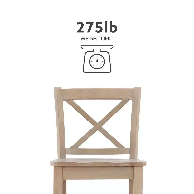 Tabouret de bar à hauteur de comptoir 24 po en bois massif traditionnel à dossier en X, finition délavée grise