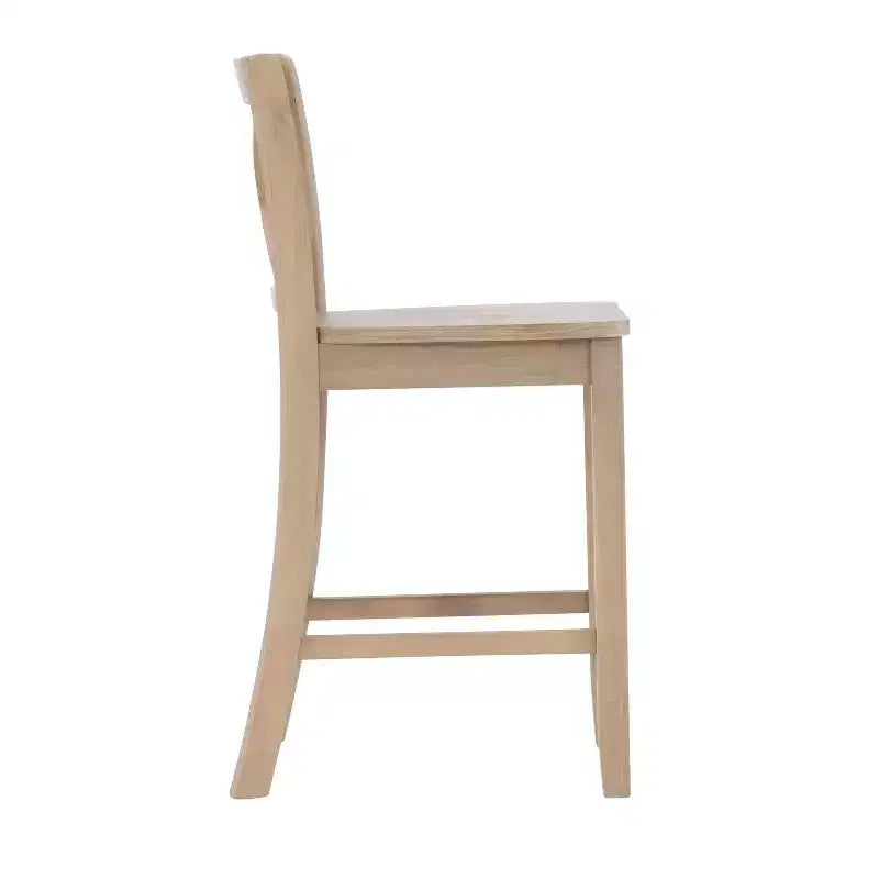 Tabouret de bar à hauteur de comptoir 24 po en bois massif traditionnel à dossier en X, finition délavée grise