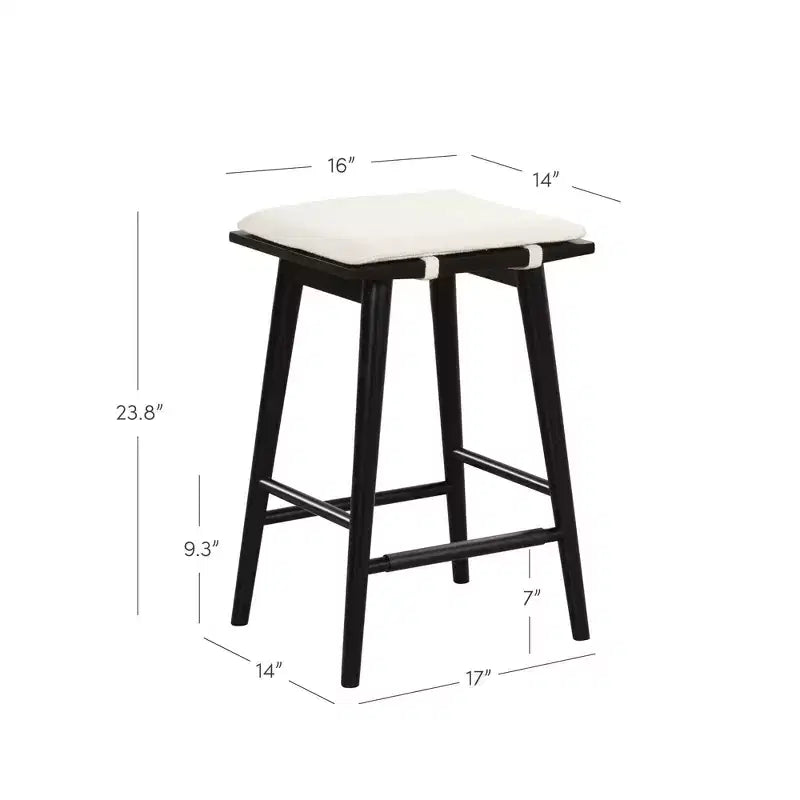 Tabouret de bar à hauteur de comptoir en bois et bouclette noir : Revêtement en lin, 63 cm de haut