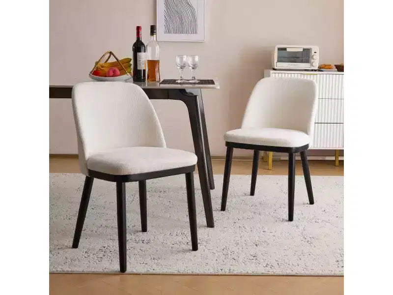 Lot de 2 chaises de salle à manger capitonnées modernes du milieu du siècle avec dossier incurvé Beige/Noir