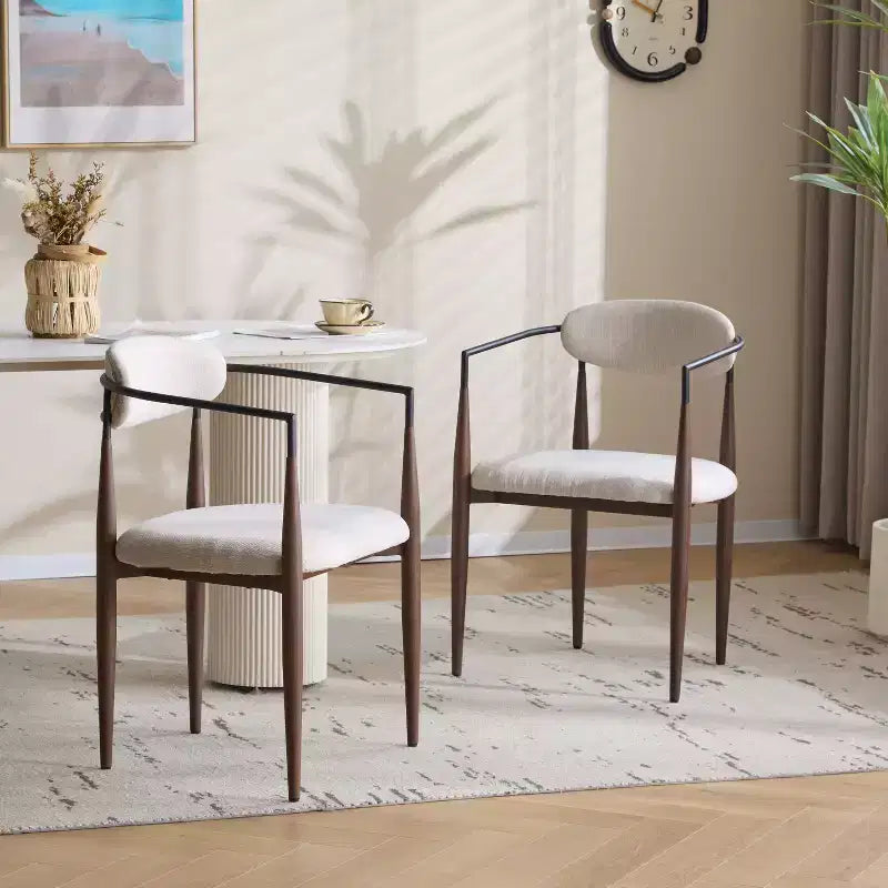 Lot de 2 chaises de salle à manger modernes en fer rembourrées avec dossier ouvert incurvé Beige/Marron foncé