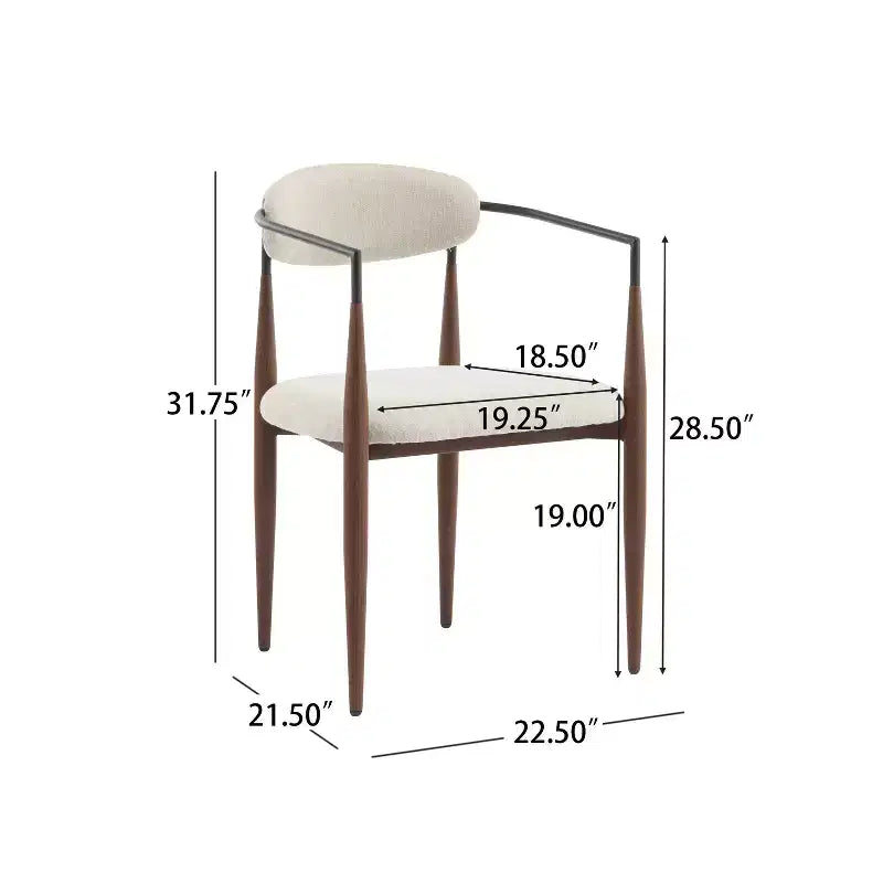 Lot de 2 chaises de salle à manger modernes en fer rembourrées avec dossier ouvert incurvé Beige/Marron foncé