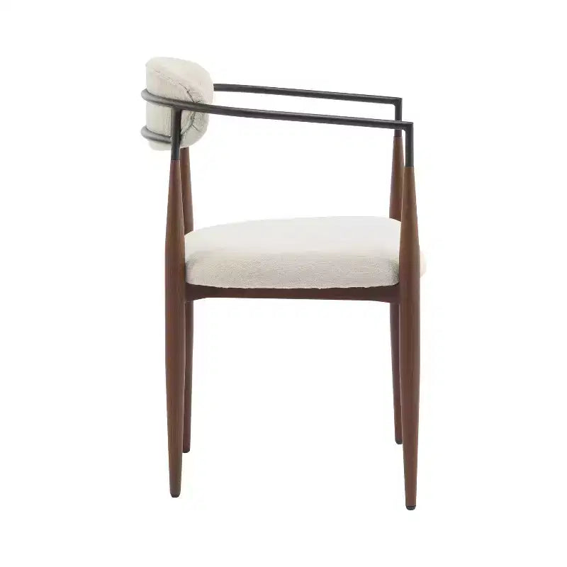 Lot de 2 chaises de salle à manger modernes en fer rembourrées avec dossier ouvert incurvé Beige/Marron foncé