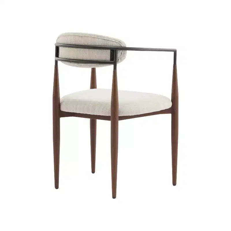 Lot de 2 chaises de salle à manger modernes en fer rembourrées avec dossier ouvert incurvé Beige/Marron foncé