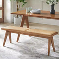 Banc de salle à manger moderne en rotin et bois massif, noyer clair
