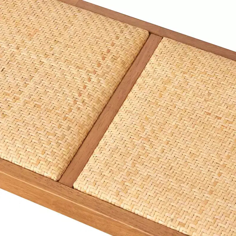 Banc de salle à manger moderne en rotin et bois massif, noyer clair