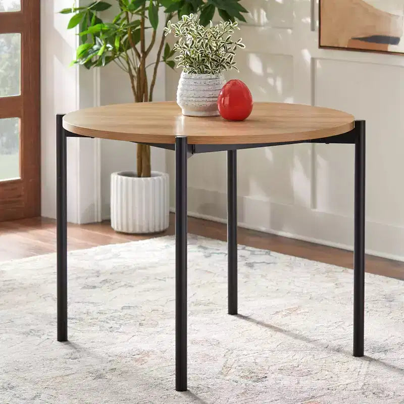 Table à manger ronde Mid-Century Moderne Chêne/Noir