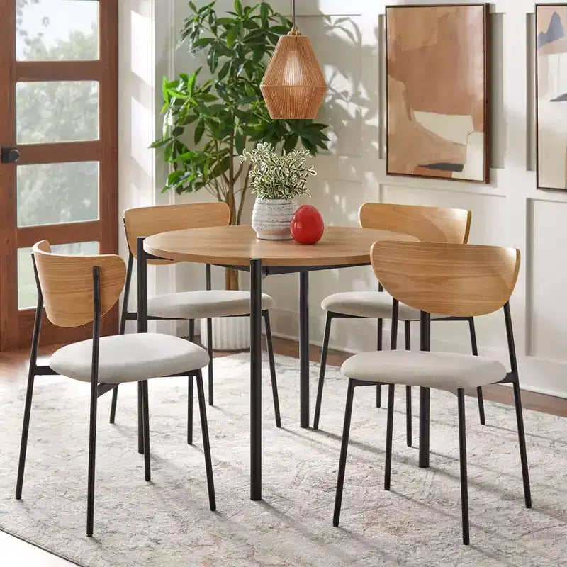 Table à manger ronde Mid-Century Moderne Chêne/Noir