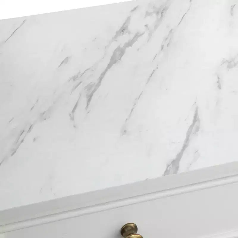 Meuble bas modulaire avec plateau aspect marbre 3 tiroirs Blanc : Buffet de style campagnard, cadre en MDF