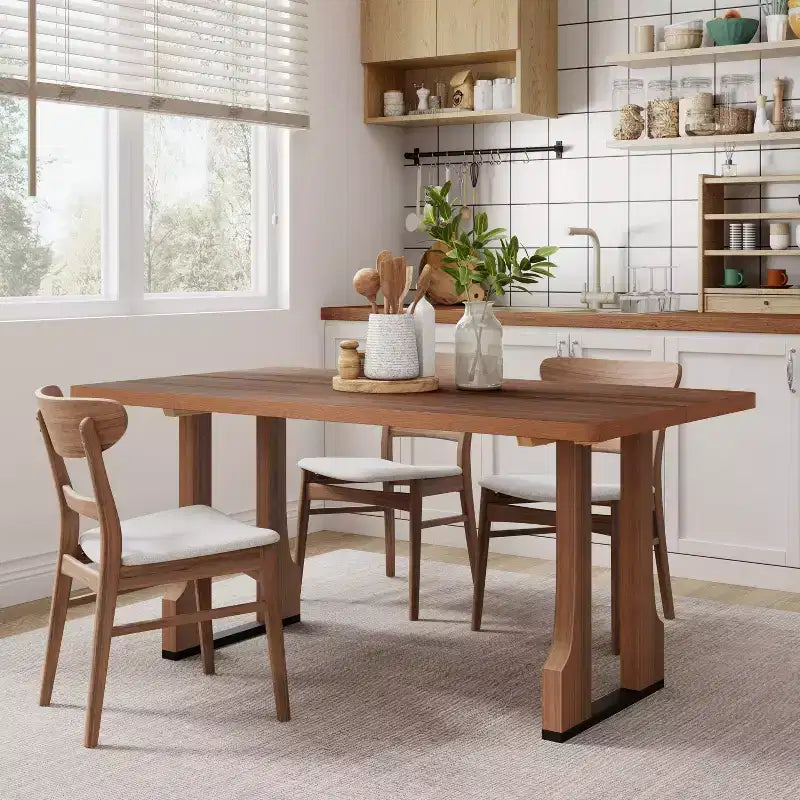 Table de salle à manger rustique 63" avec double pied socle noyer