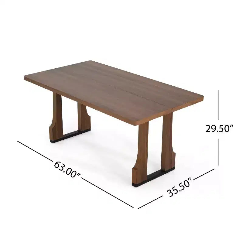 Table de salle à manger rustique 63" avec double pied socle noyer