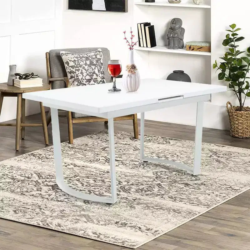Table à manger 150-180 cm Blanc laqué brillant : Rectangle extensible élégant pour 6