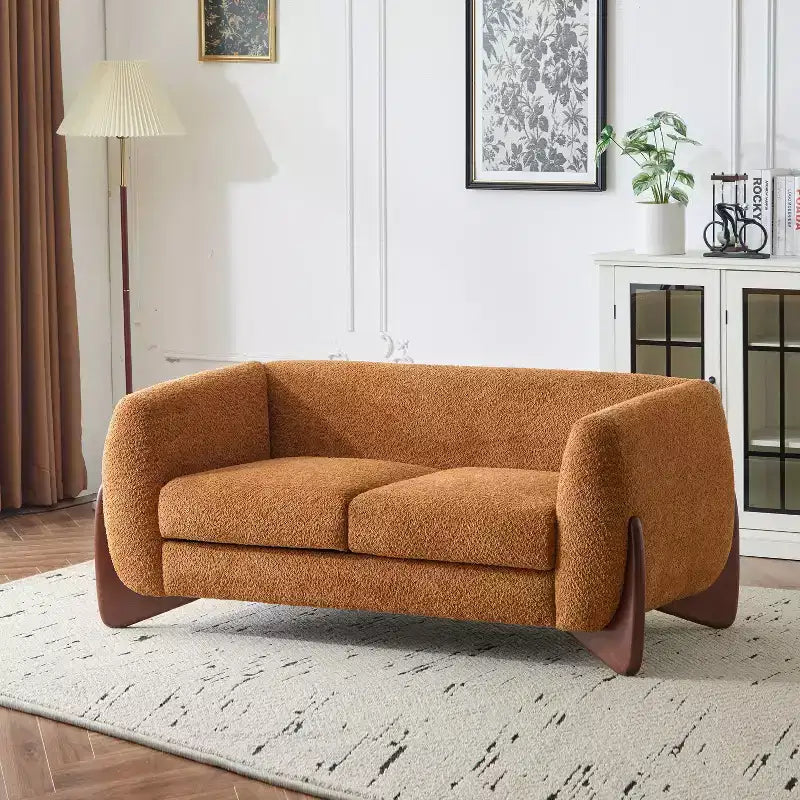 Causeuse en tissu bouclé caramel de 63 po