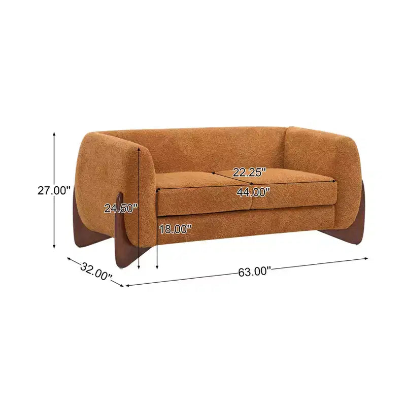Causeuse en tissu bouclé caramel de 63 po