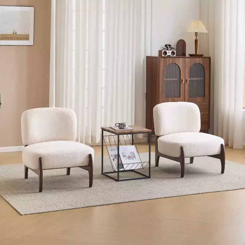 Lot de 2 chaises d'appoint modernes en bois d'hévéa rembourrées en tissu bouclé