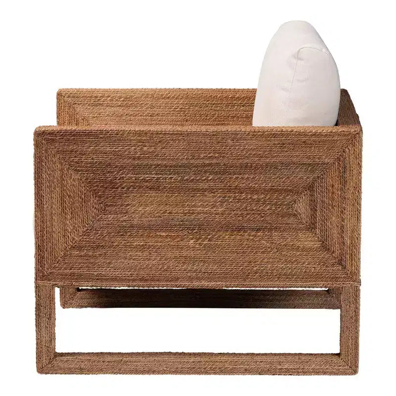Fauteuil en jonc de mer et bois d'acacia brun clair délavé