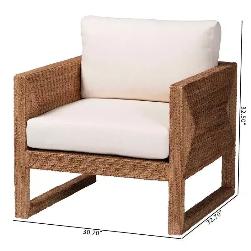 Fauteuil en jonc de mer et bois d'acacia brun clair délavé