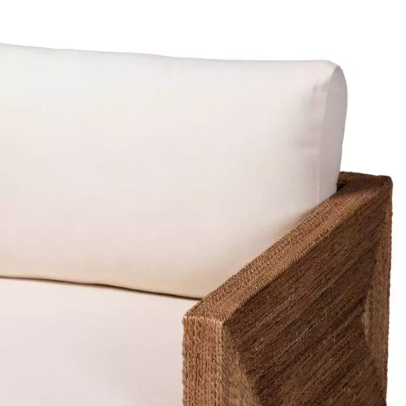 Fauteuil en jonc de mer et bois d'acacia brun clair délavé
