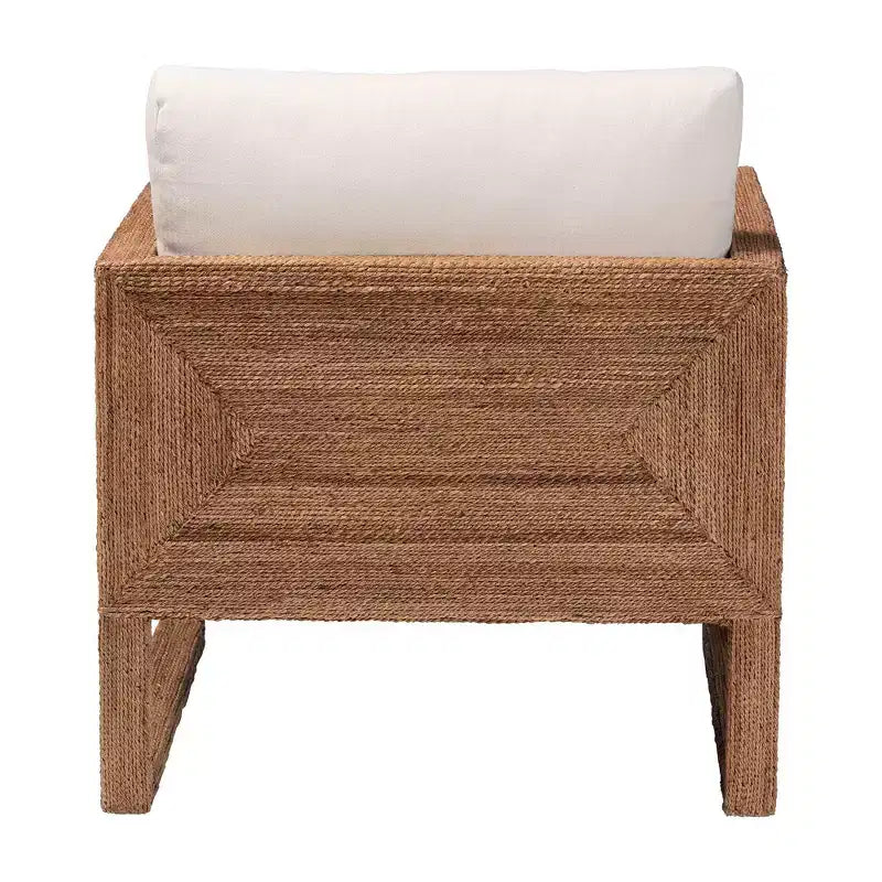 Fauteuil en jonc de mer et bois d'acacia brun clair délavé