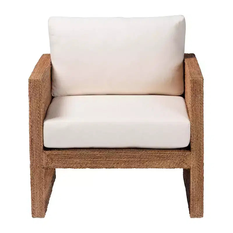 Fauteuil en jonc de mer et bois d'acacia brun clair délavé
