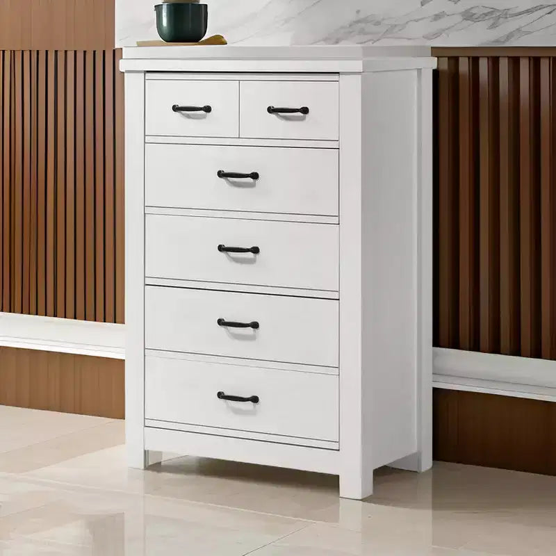 Commode 6 tiroirs 119 cm blanche : Meuble de chambre contemporain, design peu encombrant