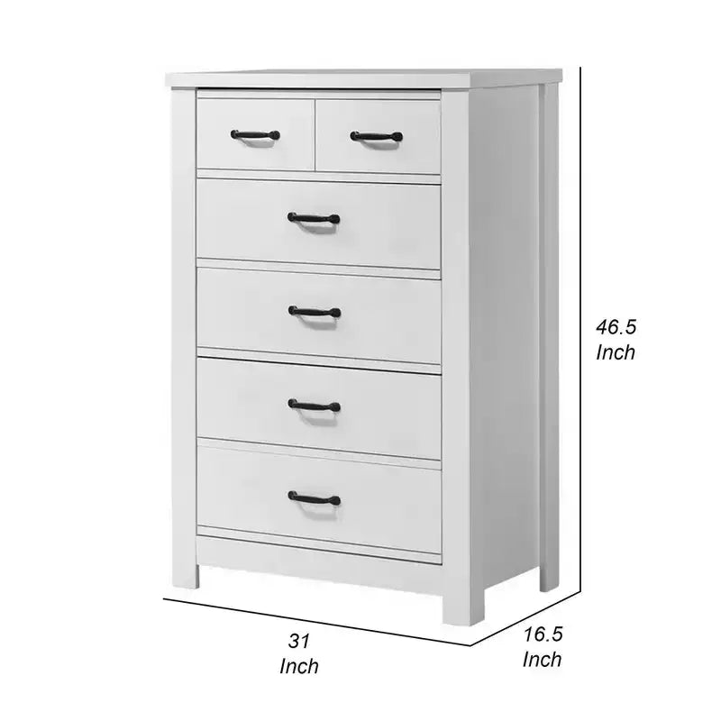 Commode 6 tiroirs 119 cm blanche : Meuble de chambre contemporain, design peu encombrant