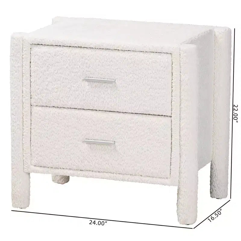 Table de chevet 2 tiroirs en tissu "Teddy Bear" blanc