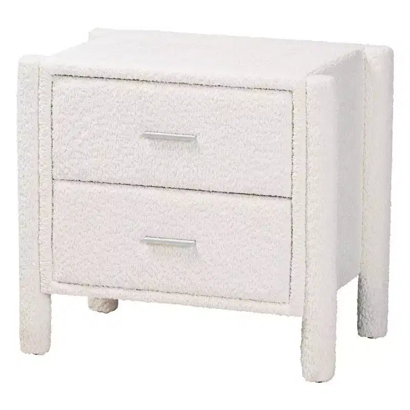 Table de chevet 2 tiroirs en tissu "Teddy Bear" blanc