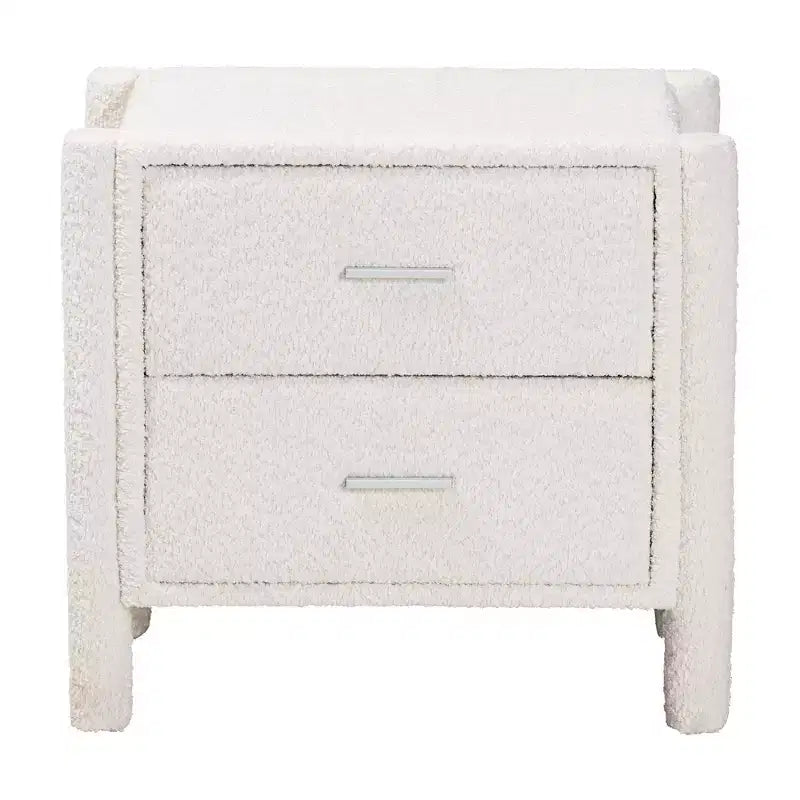 Table de chevet 2 tiroirs en tissu "Teddy Bear" blanc