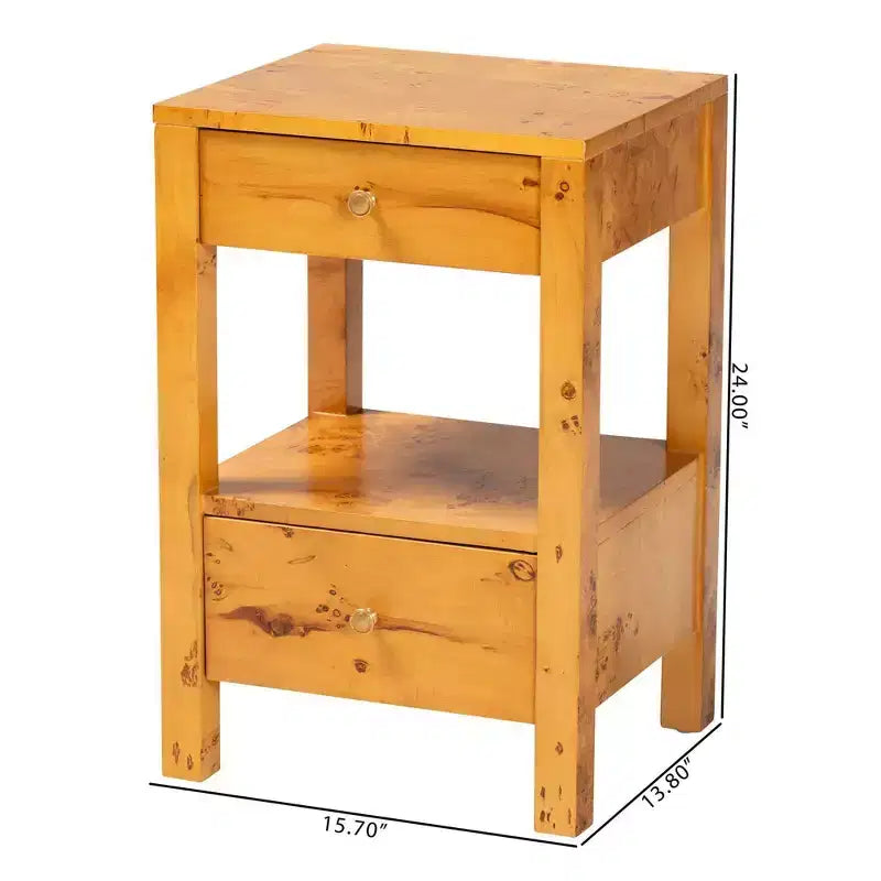 Table de chevet 2 tiroirs en bois ronce de Mappa claire