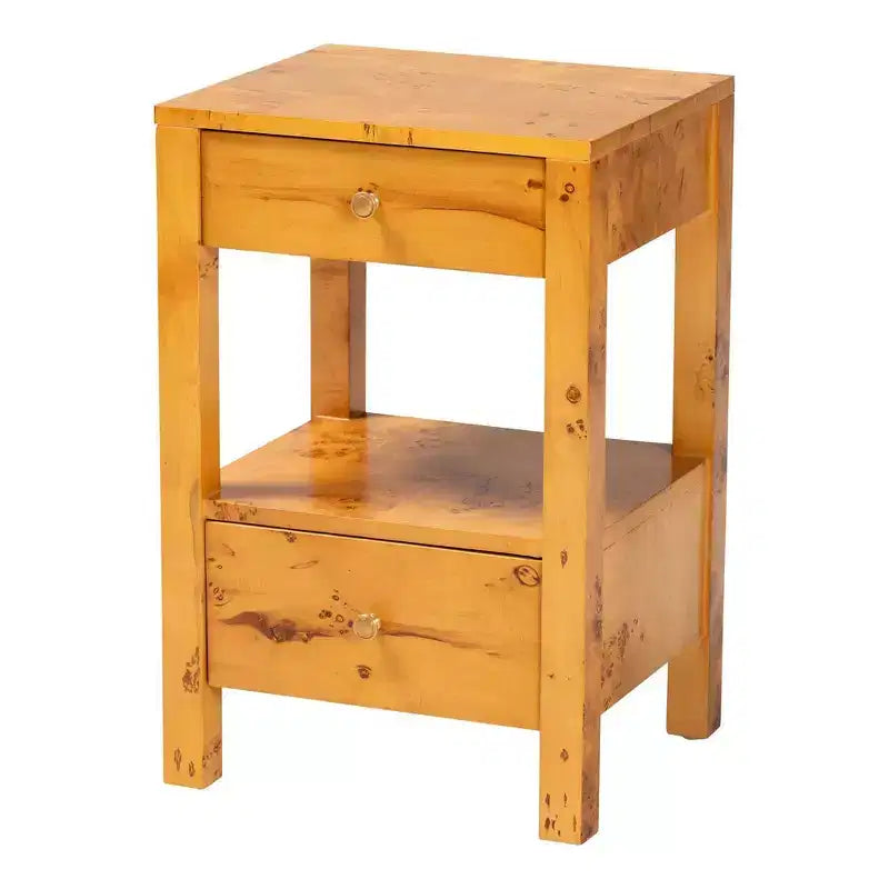 Table de chevet 2 tiroirs en bois ronce de Mappa claire