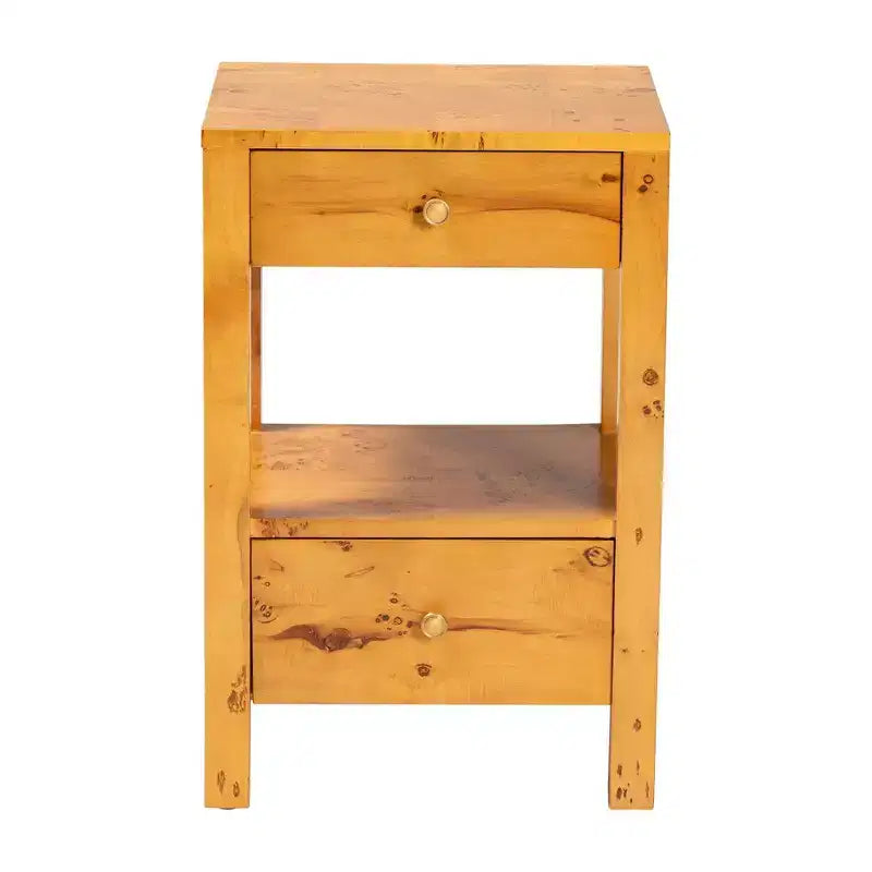 Table de chevet 2 tiroirs en bois ronce de Mappa claire