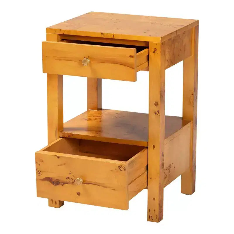 Table de chevet 2 tiroirs en bois ronce de Mappa claire