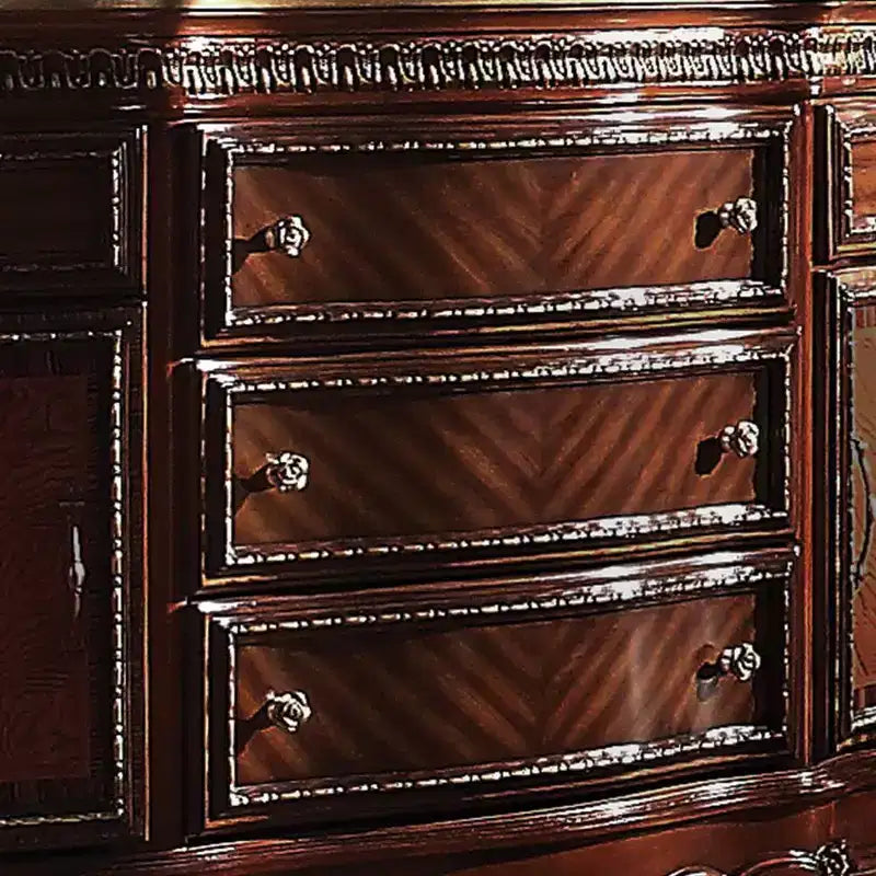 Commode 69" chêne miel : style vintage, 5 tiroirs et placards