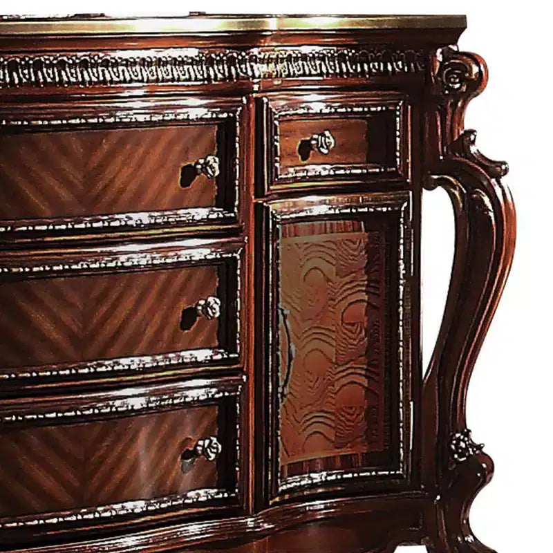 Commode 69" chêne miel : style vintage, 5 tiroirs et placards