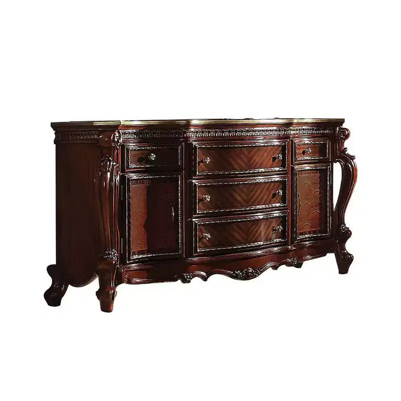 Commode 69" chêne miel : style vintage, 5 tiroirs et placards