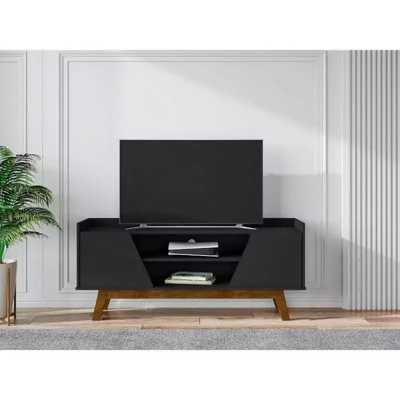Meuble TV Mid-Century Modern à 4 étagères pour téléviseurs jusqu'à 55" : Console multimédia, gestion des câbles