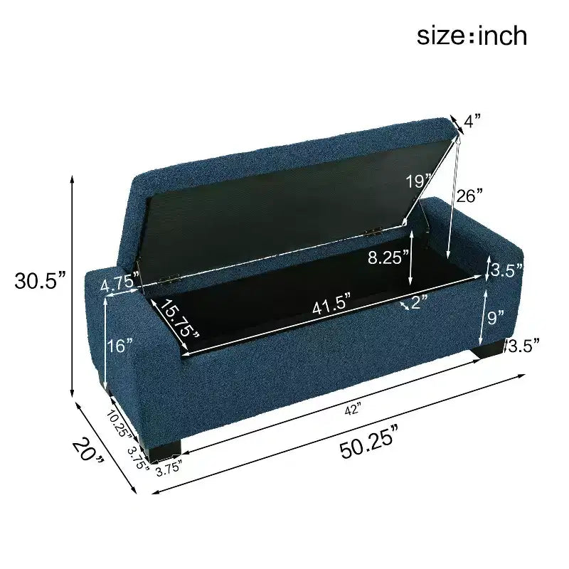 Pouffe de rangement moderne capitonné bleu pour l'intérieur