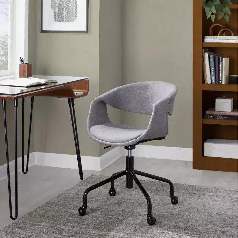 Fauteuil de travail tapissé 4 étoiles métal noir/tissu gris