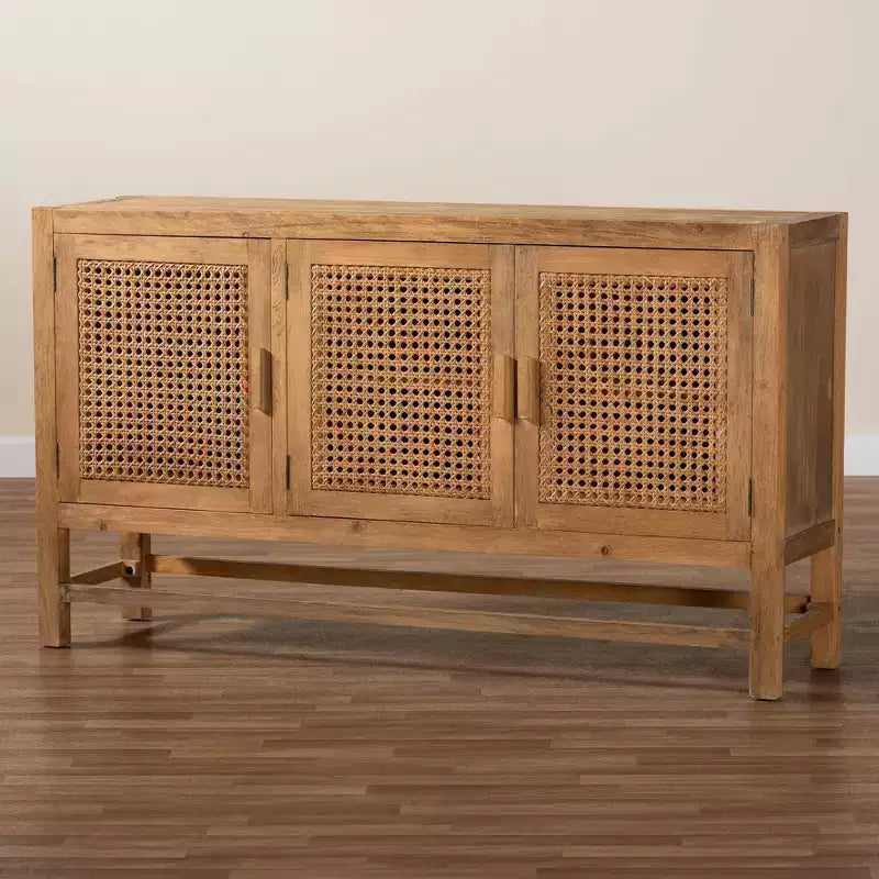 Meuble de rangement en rotin et bois recyclé naturel/marron naturel