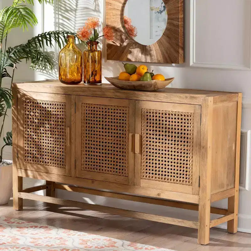 Meuble de rangement en rotin et bois recyclé naturel/marron naturel