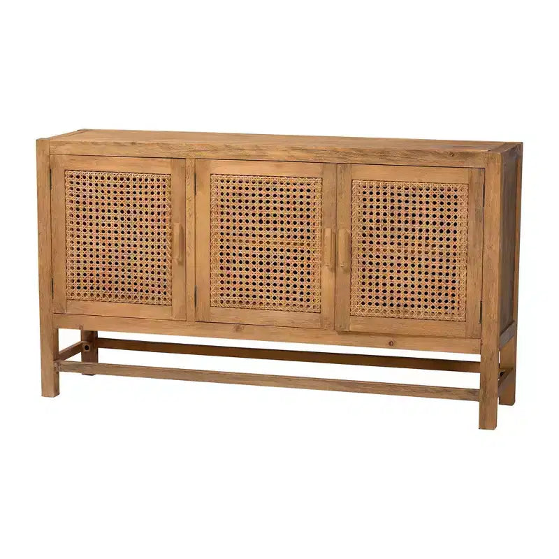 Meuble de rangement en rotin et bois recyclé naturel/marron naturel
