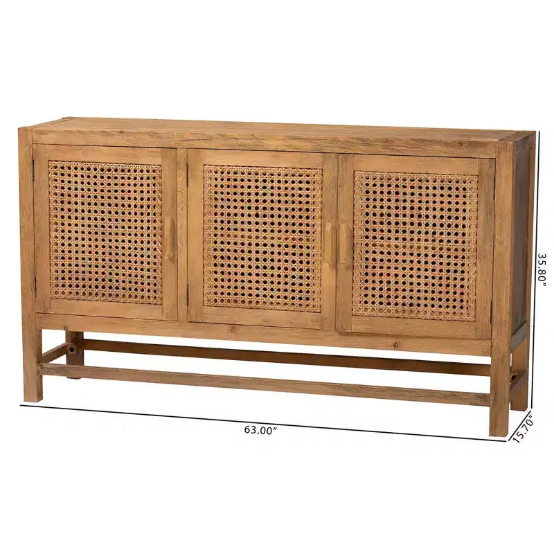 Meuble de rangement en rotin et bois recyclé naturel/marron naturel