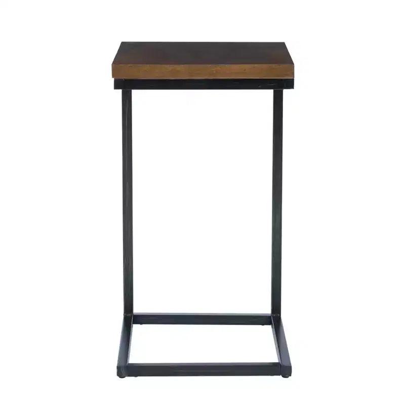Table d'appoint de style traditionnel en noyer et cadre en métal noir vieilli à la main