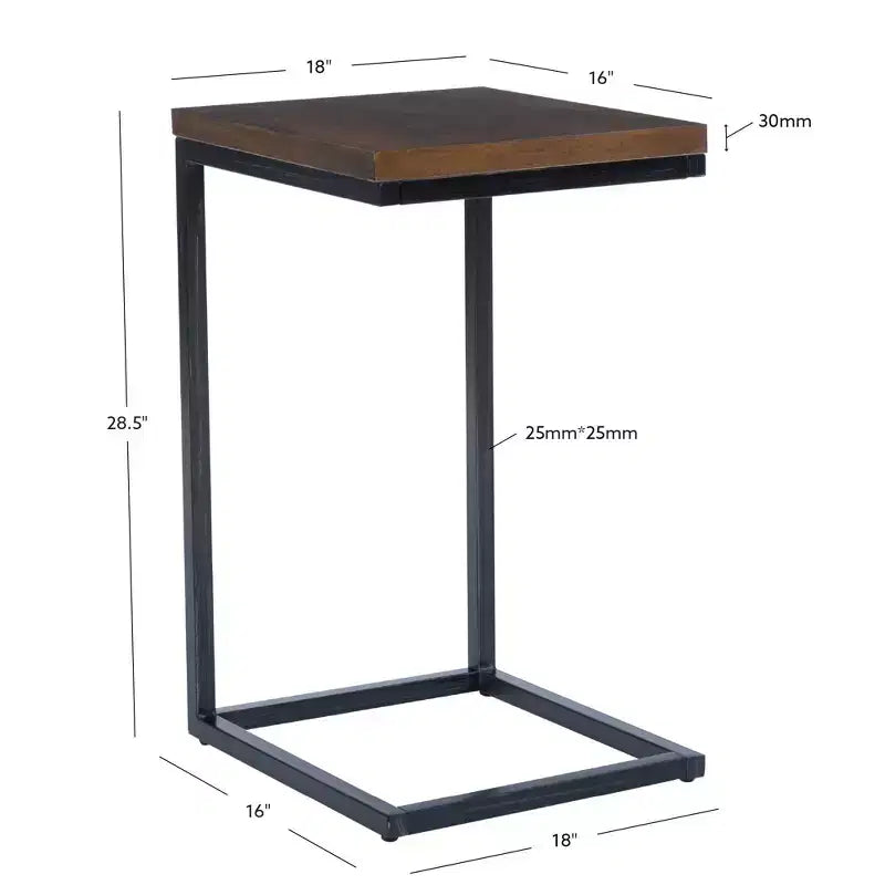 Table d'appoint de style traditionnel en noyer et cadre en métal noir vieilli à la main